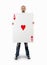 Businessman with large playing card