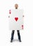 Businessman with large playing card