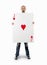 Businessman with large playing card