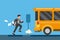 Businessman late for work or a meeting. Employee is running after bus. cartoon flat Illustration vector