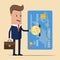 Businessman lays money on a credit card. Vector illustration