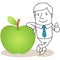 Businessman leaning against apple