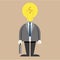 Businessman light bulb on head in suit