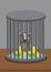 Businessman Locked Inside Cage with Money Vector Cartoon Illustration