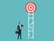 Businessman look at the ladder and think to achieve the target. Business obstacle and find best solution