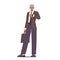 Businessman Look on Wrist Watch Waiting Meeting or Appointment. Senior Grey Haired Male Character Wear Formal Suit