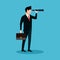 Businessman is looking in a telescope. Business vision. vector