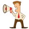 Businessman with loudspeaker.Vector Cartoon man in