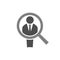 Businessman and a magnifier. Employee recruit concept icon. Man figure and magnifying glass icon. Employee recruitment.