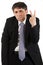 Businessman making a rude v-sign