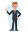 Businessman Male Doctor Hand Forefinger Up Cartoon Character Design Vector Illustration