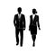 Businessman, manager and business women walk together vector. Vector illustration black on white background. Success and business