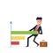 Businessman or manager draws the chart. People pulls a graph and diagram. Successful man in business suit. Vector