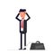 Businessman or manager holds hands behind his head. Man chain attached to the weight. Financial, credit debt. Vector
