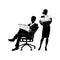 Businessman, manager in an office chair reading a newspaper vector. Businesswoman standing reading a newspaper black vector