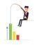 Businessman or manager pulling graph to going up growth trend. Man in a business suit with fishing rod. Vector