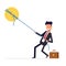 Businessman or manager pulling rope tied to a coin. Money from the sky. Successful people in business suit. Vector