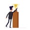 Businessman or manager reaches for the cup. Man in a business suit about to take victory prize. Back view. Vector