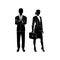 Businessman, manager standing with his arms crossed on his chest vector. Business woman standing with a case, a briefcase in hand.