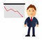 A businessman or manager thinking, Down arrows, statistic financial graphic