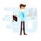 Businessman with mask standing and shrug. Color vector illustration