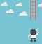 Businessman missing ladder climbing upwards. confused