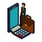 businessman mobile calculator and briefcase
