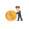 Businessman moves a gold coin, vector illustration