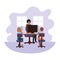 Businessman in the office with children avatar character