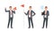 Businessman or Office Employee Wearing Suit and Red Tie Shouting in Megaphone and Holding Flag on Pole Vector Set