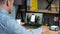 Businessman in office study online video call webcam webinar course laptop