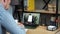 Businessman in office study watch online education business course laptop webcam
