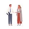 Businessman in office suit meeting businesswoman and shake hands. Scene of hiring for job, making agreement or