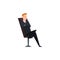 Businessman, office worker or manager character sitting on office chair with folded hands vector Illustration on a white