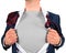 Businessman opening shirt in superhero style