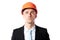 Businessman in orange helmet