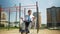 Businessman on an outdoor sports field. The concept of a healthy lifestyle.