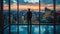 Businessman Overlooking Cityscape at Sunset