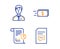 Businessman person, Money transfer and Report icons set. Comments sign. Vector