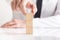 Businessman placing empty wooden blocks on top of each other