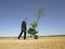 Businessman planting tree in desert full length