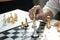 Businessman play with chess game. success management concept of business strategy and tactic challenge