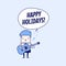 Businessman is playing a guitar and sing Happy Holidays. Cartoon character thin line style vector.