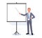 Businessman pointing on blank Board for presentation. Young Businessman in Business Suit with Tie. Flat vector illustration