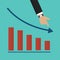 Businessman pointing at declining graph icon flat style