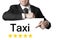 Businessman pointing on sign taxi