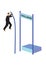 Businessman pole vaulting over challenge. Concept of crisis management, stock crash or bankruptcy