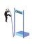 Businessman pole vaulting over crisis. Concept of crisis management, stock crash or bankruptcy