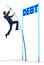 Businessman pole vaulting over debt in business concept