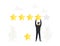 Businessman positive review and hold big Star over head. Rating, quality work, feedback, evaluation system. Illustration